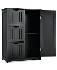 Bathroom Floor Cabinet Side Storage with 3 Drawers and 1 Cupboard
