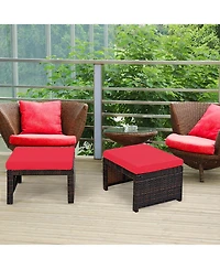 Costway 2PCS Patio Rattan Ottoman Cushioned Seat Foot Rest Furniture