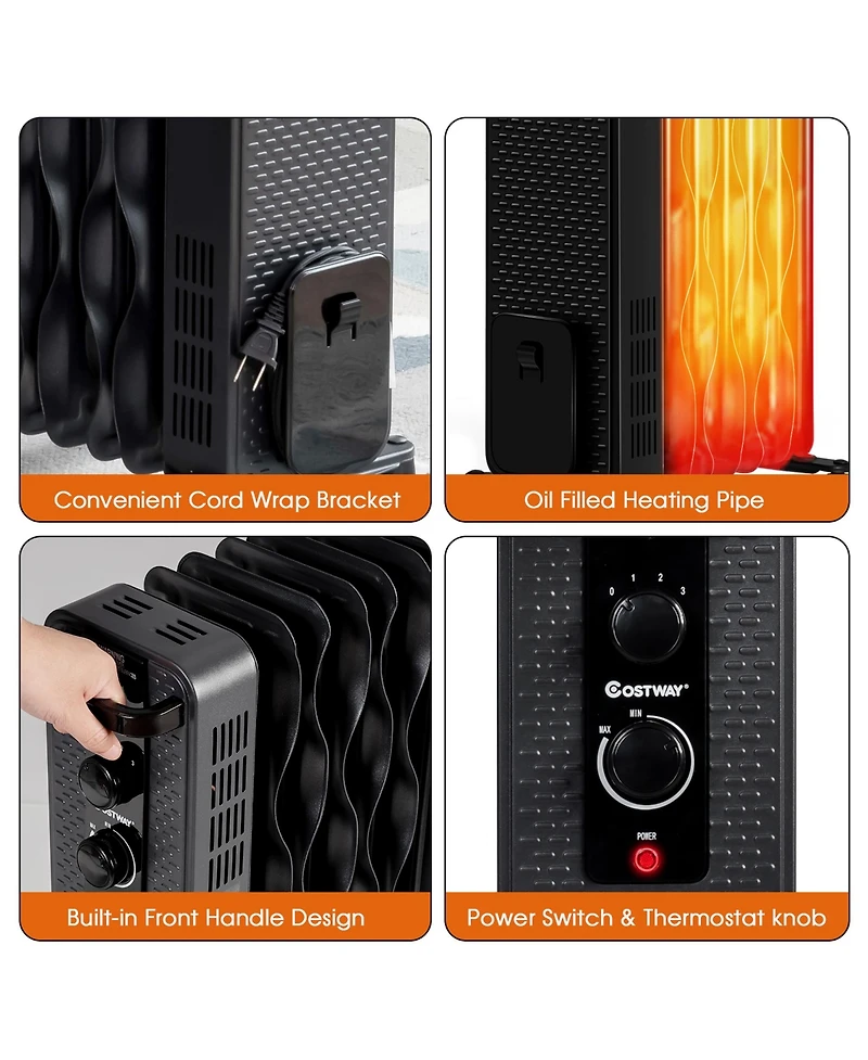 1500W Oil-Filled Heater Portable Radiator Space