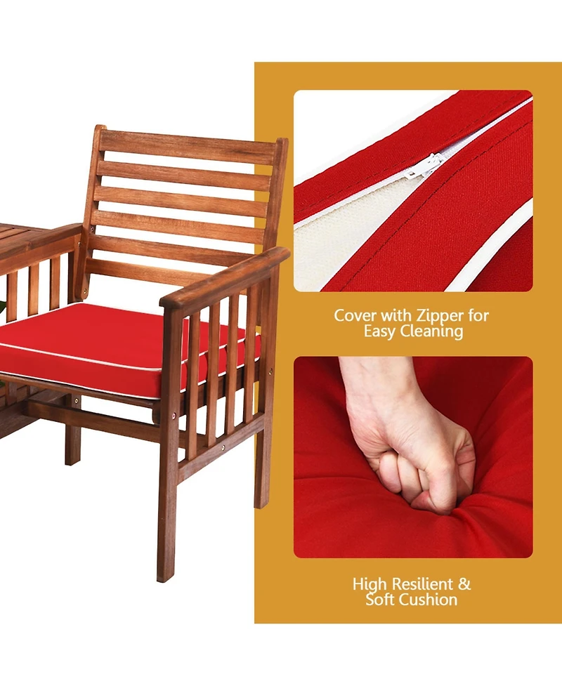 Gymax Acacia Wood Loveseat Patio Outdoor Conversation Set w/ Table Red Cushion
