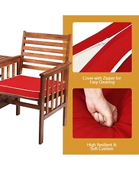 Gymax Acacia Wood Loveseat Patio Outdoor Conversation Set w/ Table Red Cushion