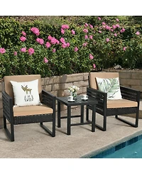 Vebreda 3 Pieces Patio Rattan Bistro Cushioned Furniture Set