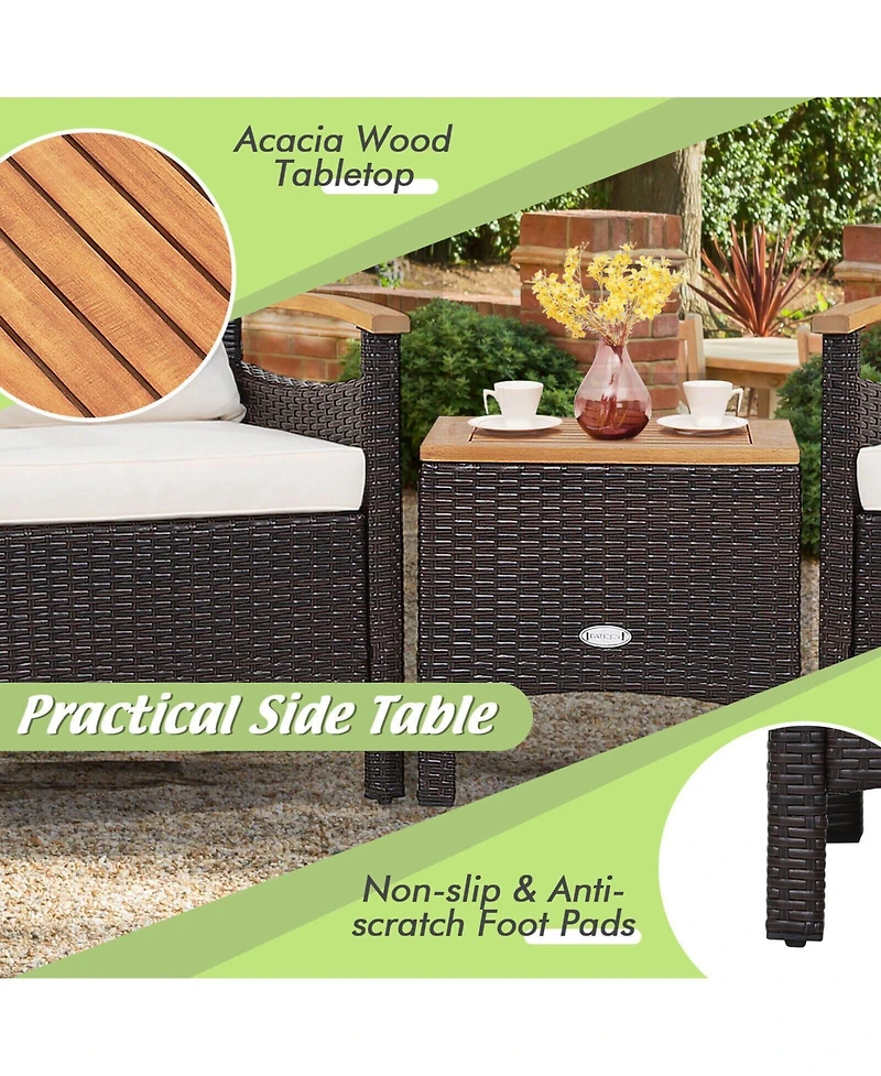 Vebreda 3 Pieces Patio Rattan Furniture Set with Removable Cushion