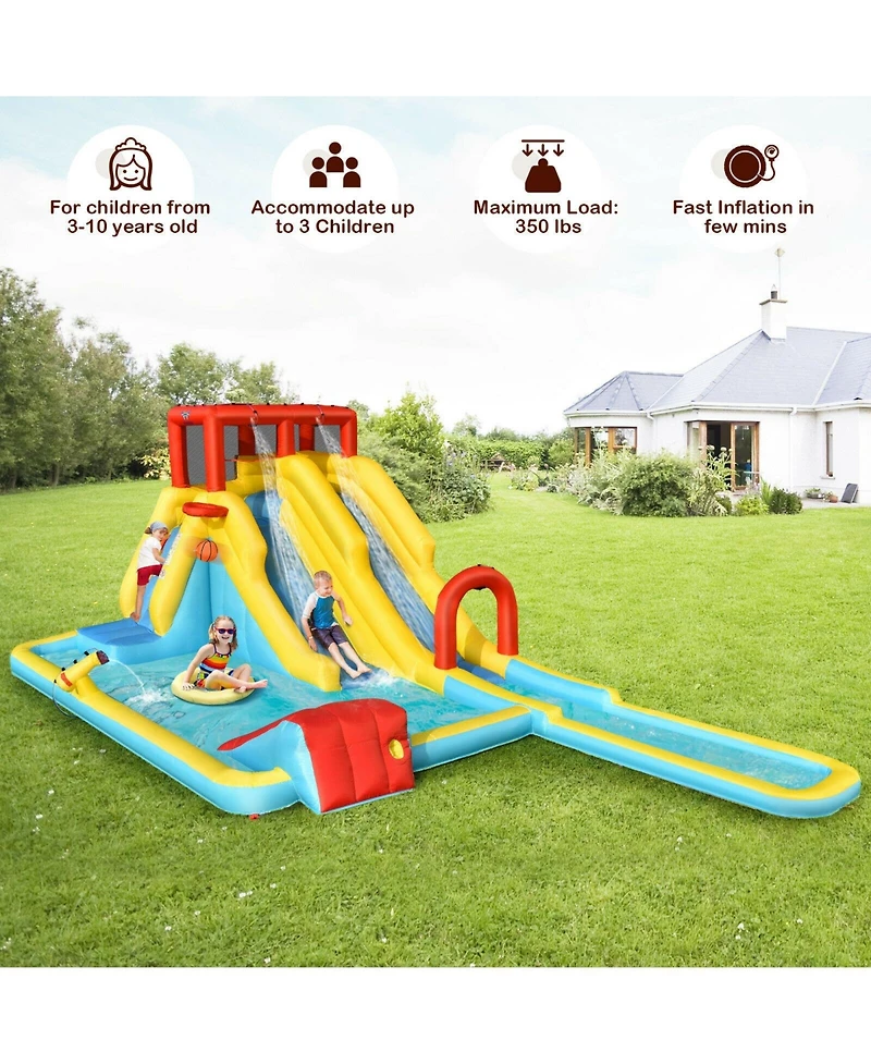 7-in-1 Inflatable Dual Slide Water Park Bounce House Without Blower