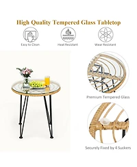 Vebreda 3 Pieces Rattan Furniture Set with Cushioned Chair Table