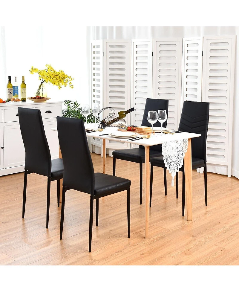 Sugift Set of 4 High Back Dining Chairs with Pvc Leather and Non-Slip Feet Pads