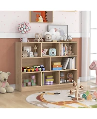 8 Cube 3-Tier Open Wooden Bookshelf Toy Storage Organizer with Anti-toppling Kits