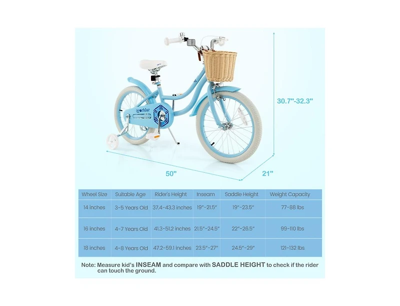 Slickblue 18-Inch Kids Bike with Training Wheels and Adjustable Handlebar Seat-Blue