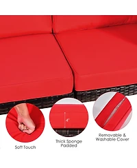 Gymax 6PCS Rattan Outdoor Sectional Sofa Set Patio Furniture Set w/ Red Cushions