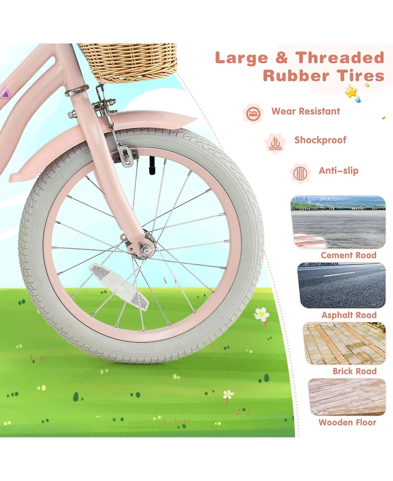Gymax 18'' Retro Style Kids Bike Bicycle w/ Height Adjustable Handlebar & Seat Pink