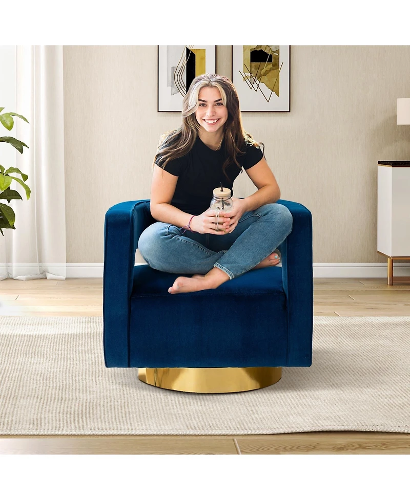 Carisa Contemporary Swivel Barrel Chair with Metal Base