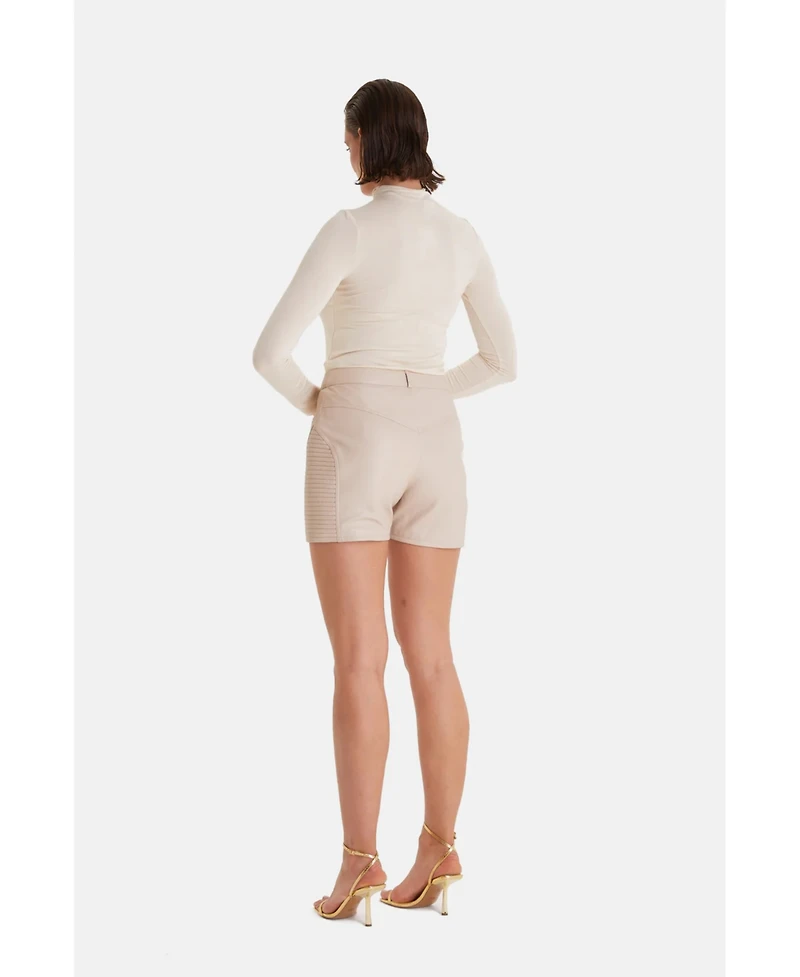 Furniq Uk Women's Leather Shorts, Beige
