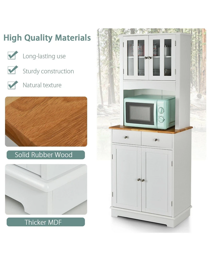 Sugift Kitchen Pantry Cabinet with Wood Top and Hutch