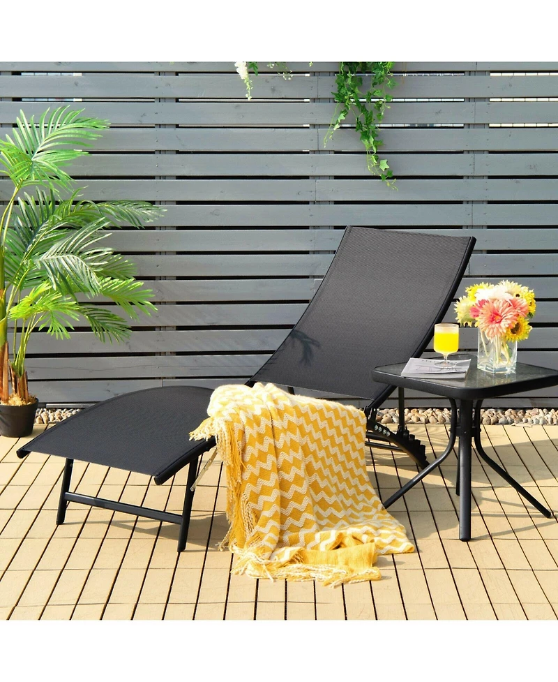Inolait 2 Pieces Patio Folding and Stackable Chaise Lounge Chair with 5-Position Adjustment