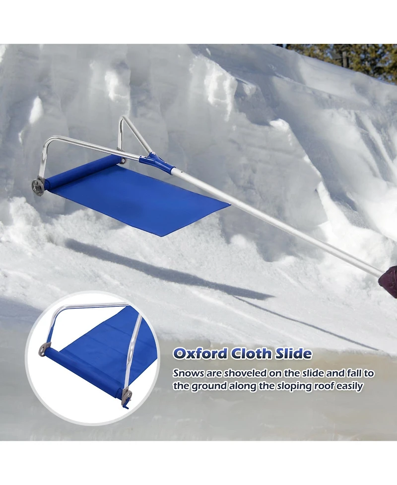 Inolait 21 Feet Adjustable Aluminum Snow Roof Rake with Wheels and Oxford Slide