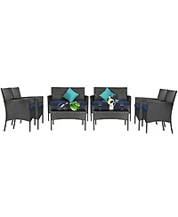 8PCS Patio Rattan Furniture Set Cushioned Sofa Coffee Table Backyard Porch Red
