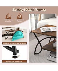 2-Tier Industrial Coffee Table Rectangular Cocktail with Storage Shelf