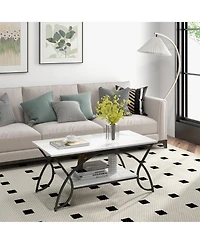 2-Tier Industrial Coffee Table Rectangular Cocktail with Storage Shelf