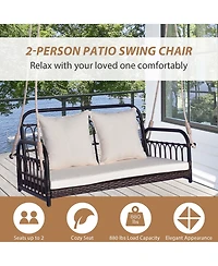Costway Patio Swing Chair 2-Person Hanging Seat Outdoor Wicker Loveseat Cushioned Porch