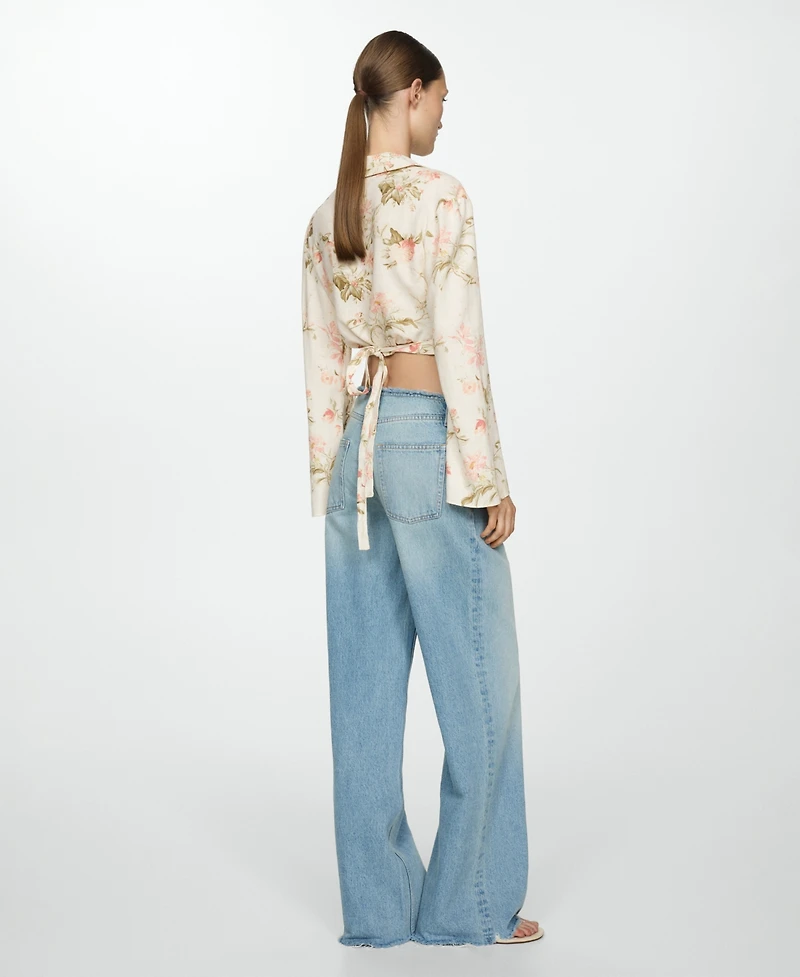 Mango Women's Floral Linen-Blend Blouse