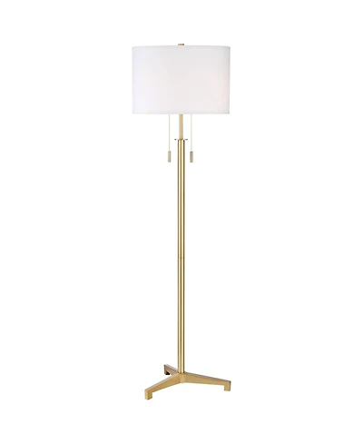 Possini Euro Design Encino Modern Tripod Floor Lamp Standing 60" Tall Brass Gold Metal Off White Fabric Drum Shade for Living Room Bedroom Office