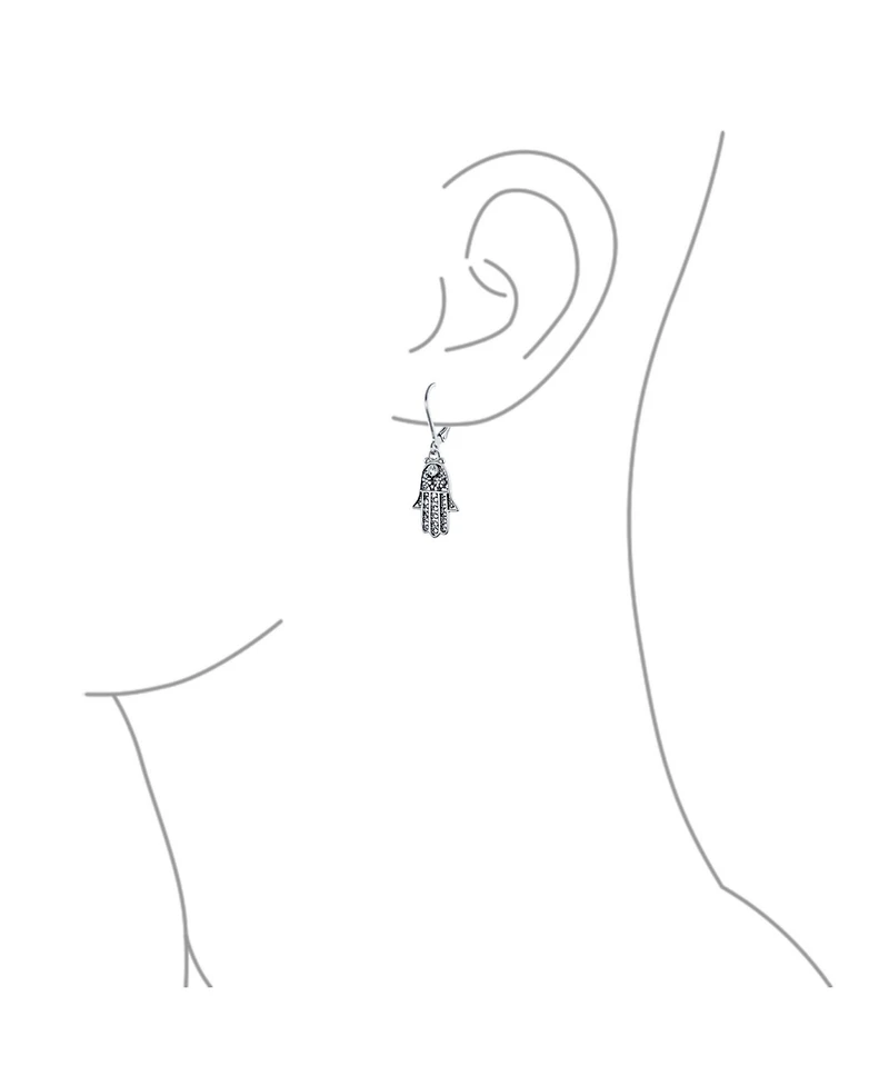 Bling Jewelry Amulet Talisman Hamsa Hand Of God Floral Filigree Dangle Earrings Oxidized Sterling Silver Leverback