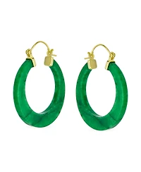 Bling Jewelry Light Green Jade Cz Hoop Earrings 14K Gold Plated Sterling Silver 1.2 Inch