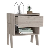 Streamdale Joy Nightstand, Four Legs, One Open Shelf, One Drawer - Light Gray