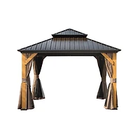 Streamdale Furniture 12'X12' Hardtop Gazebo with Cedar Wood Frame and Curtains