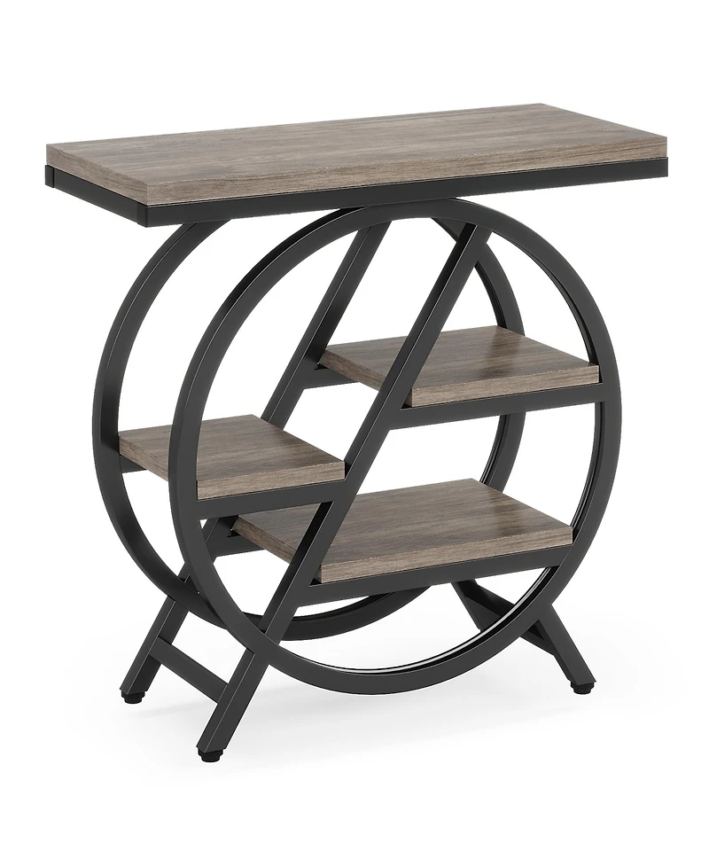 Tribesigns End Table, 3-Tier Narrow Sofa Side Table with Storage for Living Room, Wood Geometric Metal Frame, Industrial Nightstand and