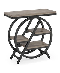 Tribesigns End Table, 3-Tier Narrow Sofa Side Table with Storage for Living Room, Wood Geometric Metal Frame, Industrial Nightstand and