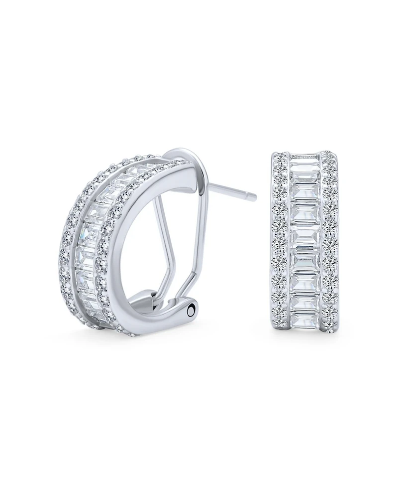 Bling Jewelry Holiday Baguette Cz Half Hoop Shrimp Style Earrings Omega Back Sterling Silver
