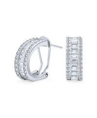 Bling Jewelry Holiday Baguette Cz Half Hoop Shrimp Style Earrings Omega Back Sterling Silver