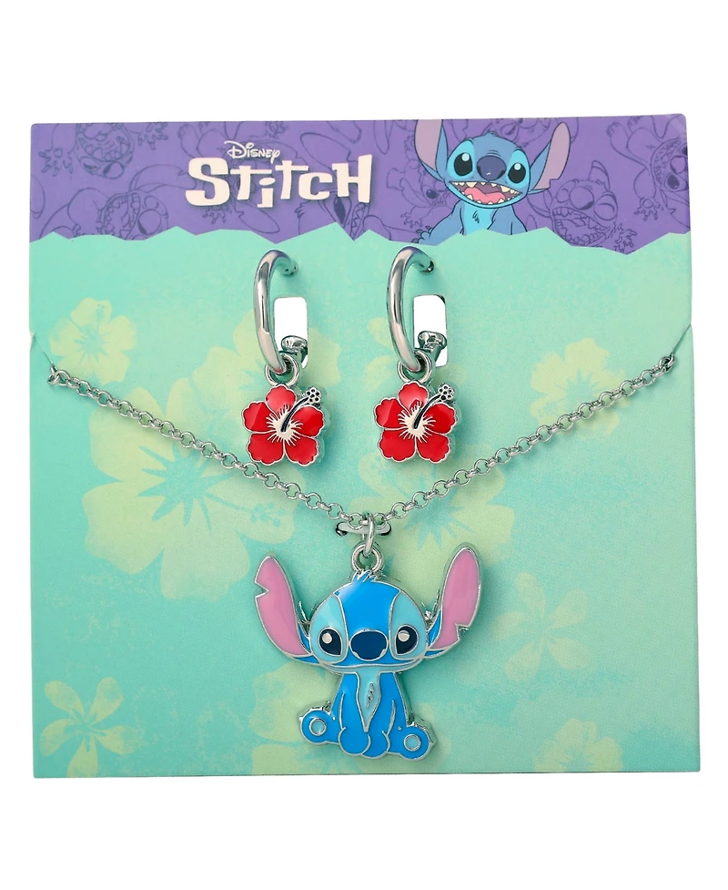 Disney Lilo and Stitch Fashion Stitch Necklace & Flower Earrings Set
