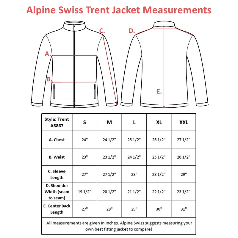 Alpine Swiss Trent Mens Full Zip Up Fleece Jacket Soft Casual Warm Zipper Coat