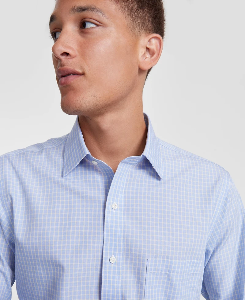 Men's Regular-Fit Non-Iron Spread Collar Check Broadcloth Dress Shirt