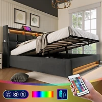Streamdale Grey Upholstered Platform Bed with Storage & Led