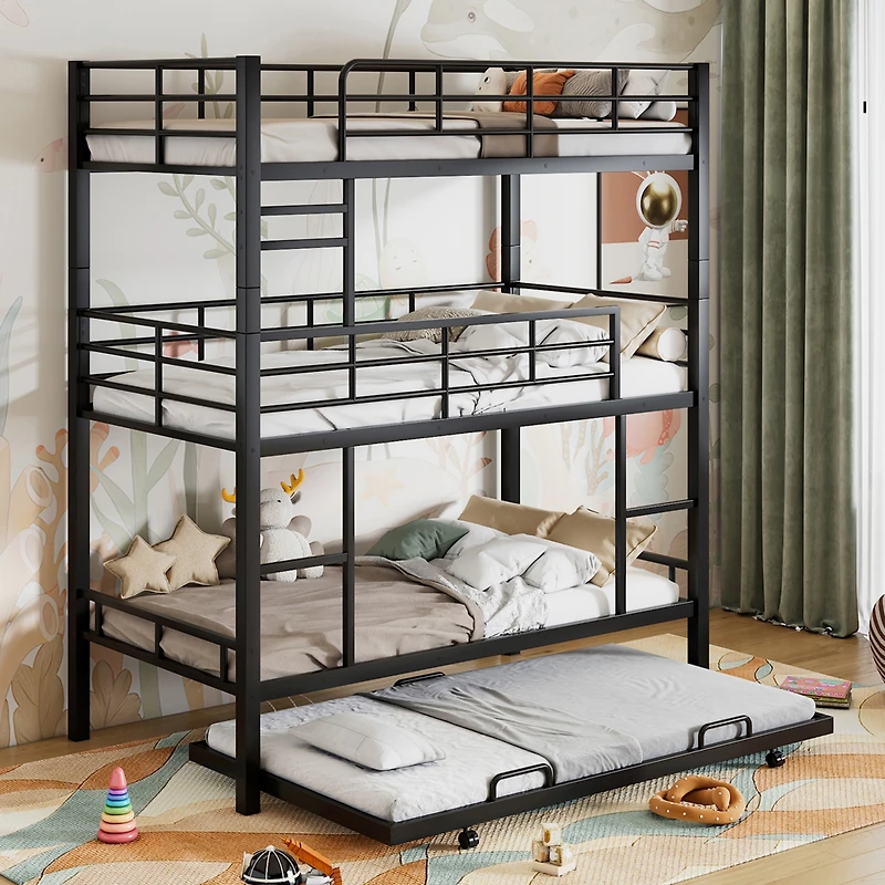 Streamdale Metal Twin Size Triple Bunk Bed With Trundle