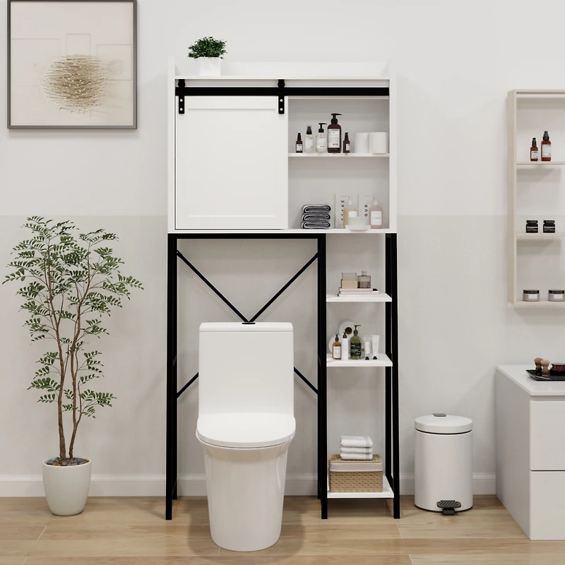 Barn Door Over-The-Toilet Cabinet with Adjustable Shelves