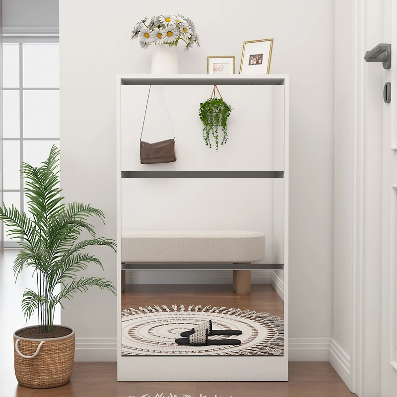 Streamdale 3-Tier Wood Shoe Cabinet with Mirror