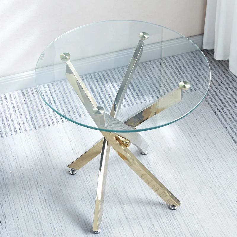 Streamdale Furniture Modern Round Tempered Glass End Table With Stainless Steel Legs