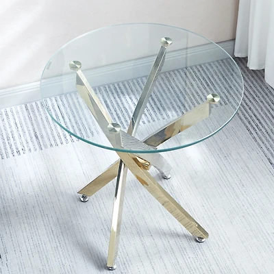 Streamdale Furniture Modern Round Tempered Glass End Table With Stainless Steel Legs