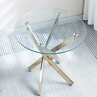 Streamdale Furniture Modern Round Tempered Glass End Table With Stainless Steel Legs