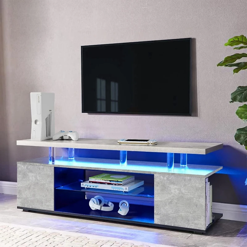 Streamdale Furniture Gray 70 Inch Tv Stand with Led Gaming Console