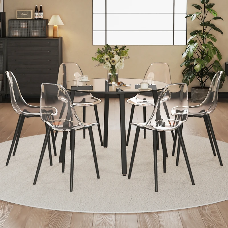 Glass Table & Chairs - Black Metal