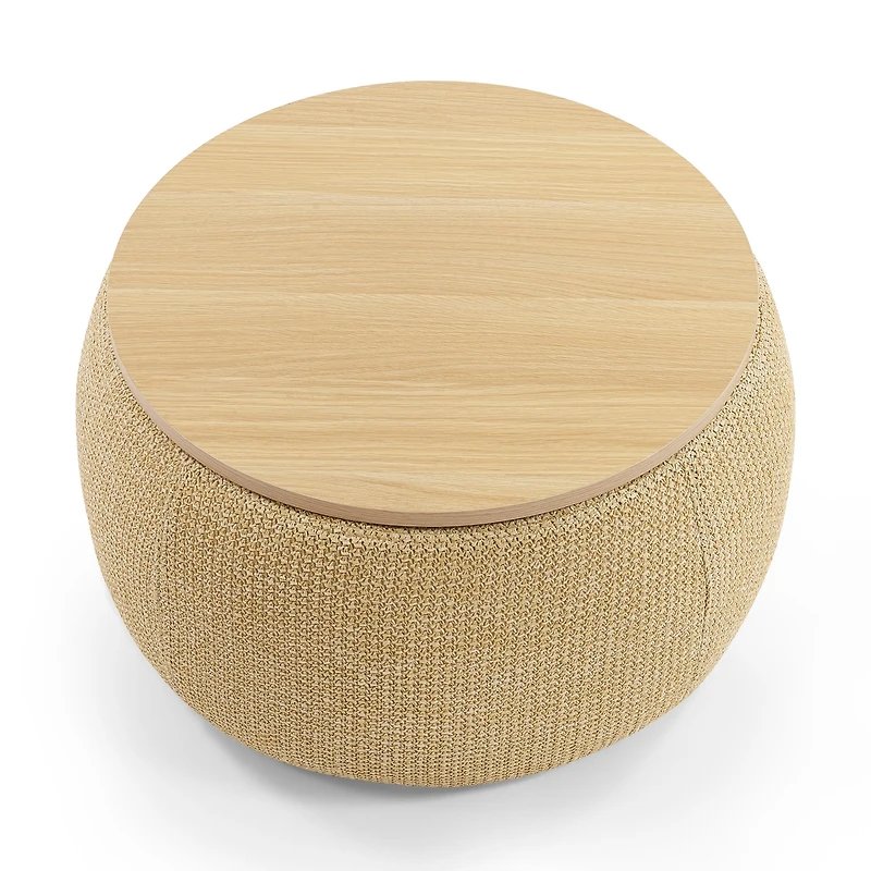 Round Storage Ottoman, 2 In 1 Function, Work As End Table And Ottoman, Natural (25.5"X25.5"X14.5")