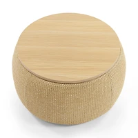 Round Storage Ottoman, 2 In 1 Function, Work As End Table And Ottoman, Natural (25.5"X25.5"X14.5")