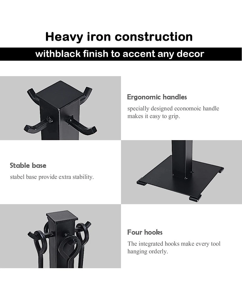5 Pieces Fireplace Iron Fire Place Tool Set