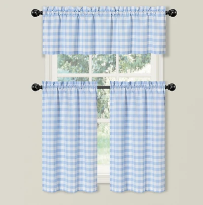 Kate Aurora Living Country Farmhouse Blue Plaid Gingham 3 Pc Kitchen Curtain Tier & Valance Set