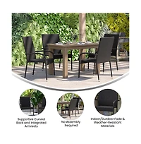 Merrick Lane Set Of 4 Mathias Indoor/Outdoor Black Wicker Patio Chairs With Powder Coated Steel Frame, Comfortably Curved Back And Arms